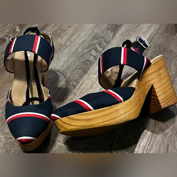 Free People Red, White & Blue striped Monaco Wood Clogs; size 37/6.5 - Picture 1 of 11
